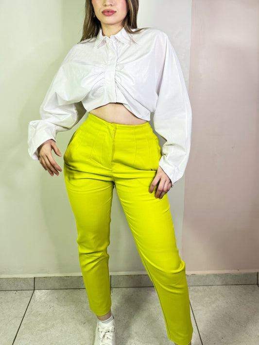 Pantalón Pinzas Verde Limón
