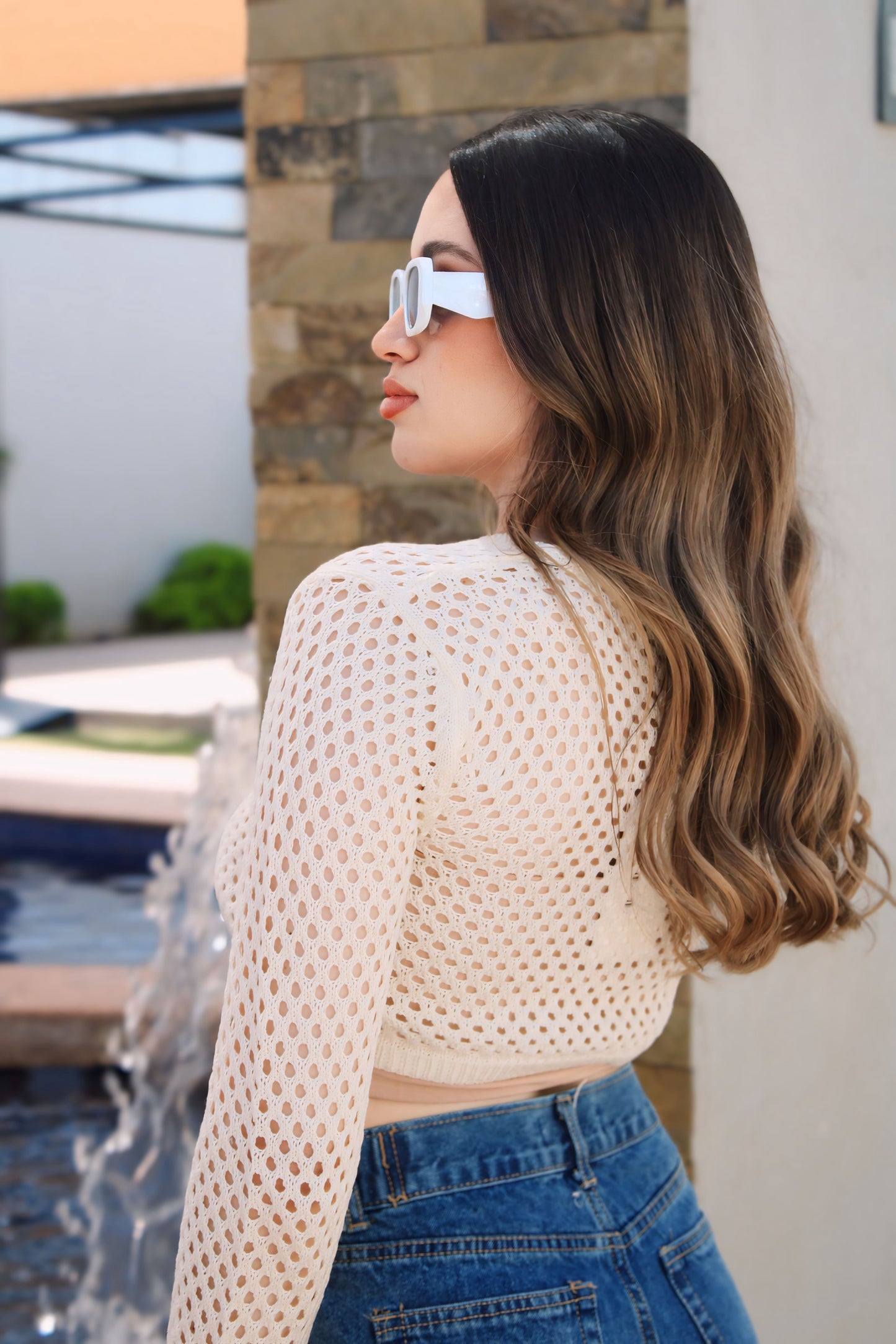 Blusa Crochet Beige