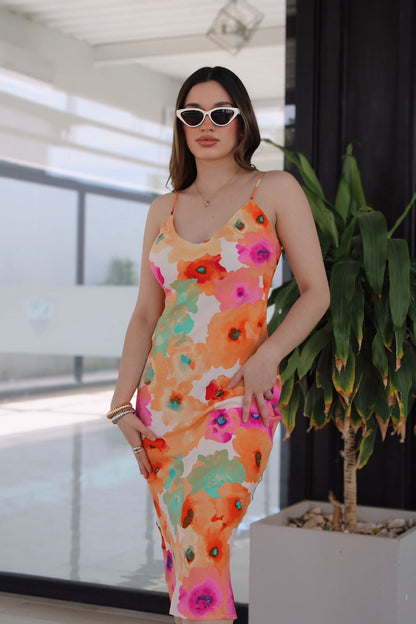 VESTIDO SATIN FLORAL COLORES