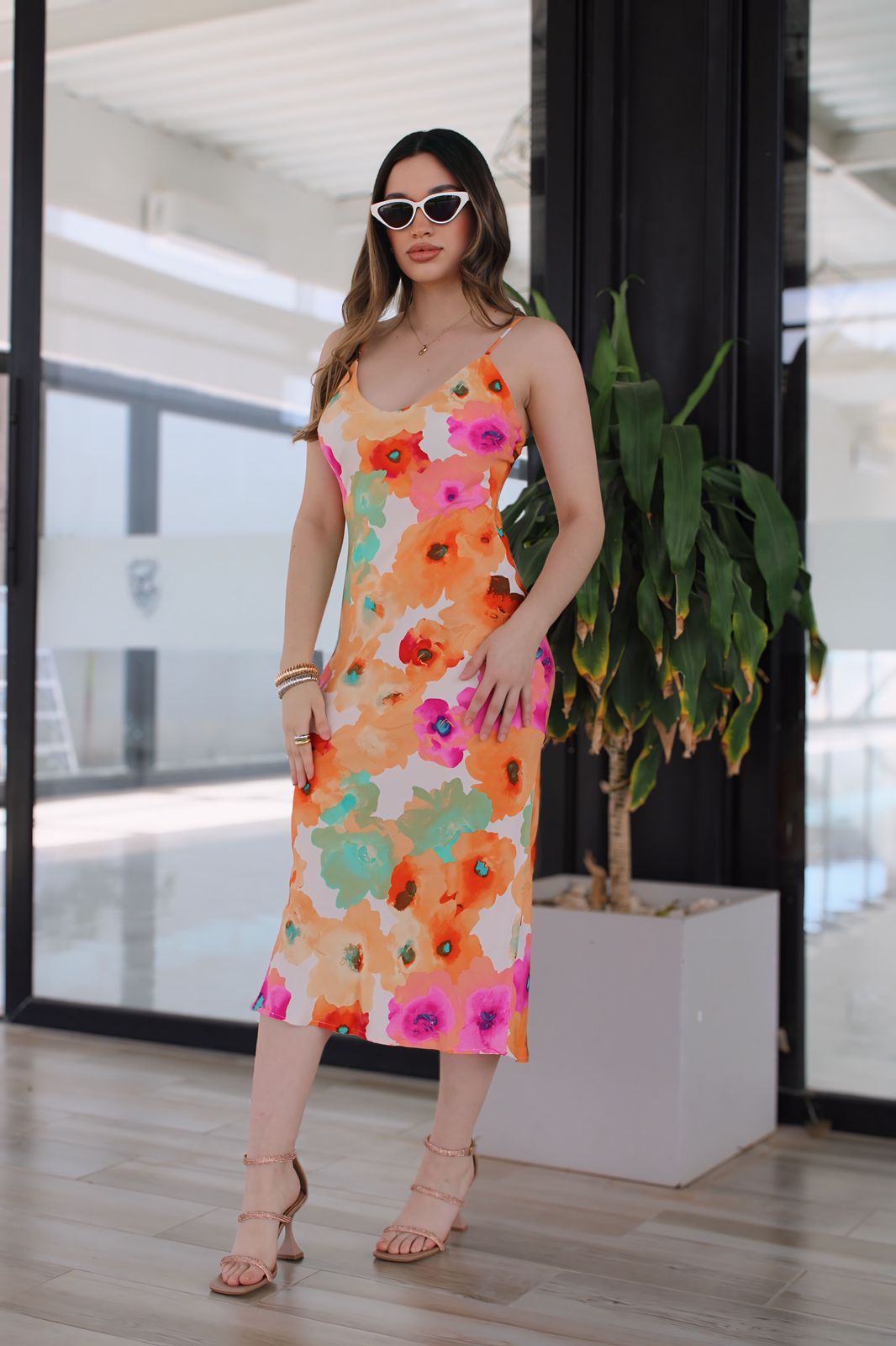 VESTIDO SATIN FLORAL COLORES